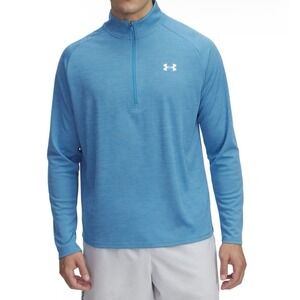 Under Armour Shirt Mens Medium Loose Blue Long Sleeve 1/4 Zip Lightweight Logo